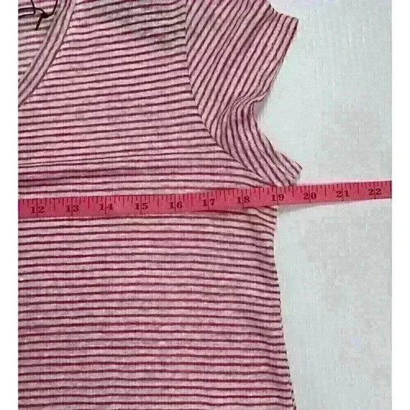 Tahari NWT Womens Small Pink White Striped 100% Linen Top Capped Sleeves V-Neck - Picture 5 of 11